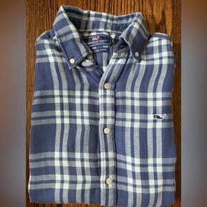 Vineyard Vines men’s flannel blue classic whale button up shirt S